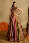 Buy_Reeti Arneja_Multi Color Handloom Gulaabi Haryali Brocade Corset With Panelled Lehenga _at_Aza_Fashions