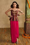 Buy_Reeti Arneja_Multi Color Handloom Cotton, Silk, Cotton, Peplum Blouse And Draped Skirt Set _at_Aza_Fashions