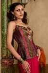 Reeti Arneja_Multi Color Handloom Cotton, Silk, Cotton, Peplum Blouse And Draped Skirt Set _Online_at_Aza_Fashions