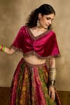Reeti Arneja Magenta Velvet, Silk, Handloom Cotton Rani Rouze Twisted Blouse And Lehenga Set Online at Aza Fashions Reeti Arneja_Magenta Velvet, Silk, Handloom Cotton Rani Rouze Twisted Blouse And Lehenga Set _Online_at_Aza_Fashions