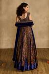 Shop_Reeti Arneja_Blue Handloom Cotton, Silk, Velvet, Organza Neel Tara Floral Blouse Lehenga Set _at_Aza_Fashions