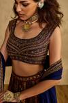 Reeti Arneja_Blue Handloom Cotton, Silk, Velvet, Organza Neel Tara Floral Blouse Lehenga Set _Online_at_Aza_Fashions