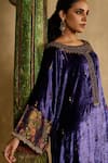 Reeti Arneja_Blue Velvet, Silk, Dupion Embroidery, Sequins, Neel Banjar Kurta And Pant Set _Online_at_Aza_Fashions