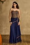 Buy_Reeti Arneja_Blue Handloom Cotton, Silk, Cotton, Net Saanjh Corset And Draped Skirt Set _at_Aza_Fashions