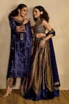 Buy_Reeti Arneja_Blue Handloom Cotton, Silk, Cotton, Net Saanjh Corset And Draped Skirt Set _Online_at_Aza_Fashions