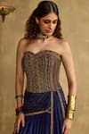 Shop_Reeti Arneja_Blue Handloom Cotton, Silk, Cotton, Net Saanjh Corset And Draped Skirt Set _Online_at_Aza_Fashions