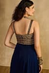Reeti Arneja_Navy Handloom Cotton, Silk, Georgette Embroidery Scoop Neck, Jumpsuit With Cape _Online_at_Aza_Fashions