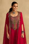 Reeti Arneja_Pink Handloom Cotton, Silk, Georgette Embroidery, Beads, Jumpsuit With Cape _Online_at_Aza_Fashions