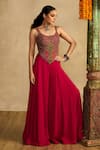 Buy_Reeti Arneja_Pink Handloom Cotton, Silk, Georgette Embroidery, Beads, Jumpsuit With Cape _Online_at_Aza_Fashions
