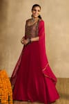 Buy_Reeti Arneja_Pink Handloom Cotton, Silk, Georgette Embroidery, Beads, Jumpsuit With Cape 