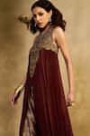 Buy_Reeti Arneja_Maroon Handloom Cotton, Silk, Cotton, Net Begum Pleated Kurta And Pant Set _Online_at_Aza_Fashions