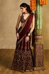 Buy_Reeti Arneja_Maroon Georgette Embroidery, Sequins, Metallic Miraaz Paisley Lehenga Set _at_Aza_Fashions