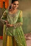 Buy_Reeti Arneja_Green Chanderi Embroidery, Sequins, Stones, Gota Rangrez Kurta Sharara Set _Online_at_Aza_Fashions
