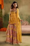 Buy_Reeti Arneja_Yellow Chanderi Embroidery, Sequins, Gota Patti, Sunlit Woven Kurta Sharara Set _Online_at_Aza_Fashions