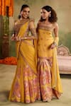 Reeti Arneja_Yellow Chanderi Sequins, Embroidery, Zari Round Neck, Genda Woven Lehenga Set _at_Aza_Fashions