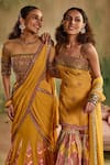 Buy_Reeti Arneja_Yellow Chanderi Sequins, Embroidery, Zari Round Neck, Genda Woven Lehenga Set 