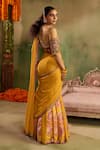 Shop_Reeti Arneja_Yellow Chanderi Sequins, Embroidery, Zari Round Neck, Genda Woven Lehenga Set _at_Aza_Fashions