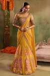 Buy_Reeti Arneja_Yellow Chanderi Sequins, Embroidery, Zari Round Neck, Genda Woven Lehenga Set _at_Aza_Fashions