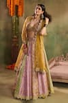 Buy_Reeti Arneja_Gold Chanderi Zari, Gota Patti, Lace, Riwaayat Woven Scalloped Lehenga Set _at_Aza_Fashions