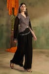 Buy_Reeti Arneja_Black Modal, Satin, Handloom Cotton, Silk Zar Paisley Jacket And Draped Skirt Set _Online_at_Aza_Fashions