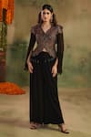 Buy_Reeti Arneja_Black Modal, Satin, Handloom Cotton, Silk Zar Paisley Jacket And Draped Skirt Set _at_Aza_Fashions