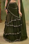 Reeti Arneja_Green Georgette Sequins, Beads, Metallic Abeer Ruffled Tiered Lehenga Set _at_Aza_Fashions