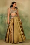 Buy_Reeti Arneja_Gold Tissue Embroidery, Zari, Beads, Embellished Illusion Blouse And Lehenga Set _at_Aza_Fashions