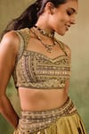 Buy_Reeti Arneja_Gold Tissue Embroidery, Zari, Beads, Embellished Illusion Blouse And Lehenga Set _Online_at_Aza_Fashions