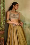Shop_Reeti Arneja_Gold Tissue Embroidery, Zari, Beads, Embellished Illusion Blouse And Lehenga Set _Online_at_Aza_Fashions