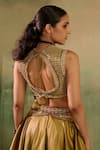 Reeti Arneja_Gold Tissue Embroidery, Zari, Beads, Embellished Illusion Blouse And Lehenga Set _at_Aza_Fashions