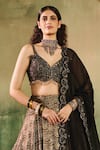 Reeti Arneja_Black Silk Zari, Sequins, Beads, Embroidery, Tassels Woven Lehenga Blouse Set _Online_at_Aza_Fashions