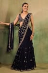 Buy_Reeti Arneja_Navy Georgette Mirrors, Embroidery, Beads, Shama Embellished Lehenga Blouse Set _at_Aza_Fashions