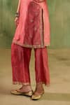 Reeti Arneja_Pink Chanderi Embroidery, Zari V-neck Gulaabi Kurta And Pant Set _Online_at_Aza_Fashions