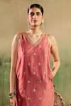 Buy_Reeti Arneja_Pink Chanderi Embroidery, Zari V-neck Gulaabi Kurta And Pant Set _Online_at_Aza_Fashions