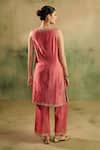 Shop_Reeti Arneja_Pink Chanderi Embroidery, Zari V-neck Gulaabi Kurta And Pant Set _at_Aza_Fashions