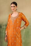 Buy_Reeti Arneja_Orange Chanderi Embroidery, Zari Round Neck Aftabi Kurta And Pant Set _Online_at_Aza_Fashions