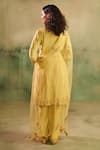 Shop_Reeti Arneja_Yellow Chanderi Embroidery, Applique Mandarin Collar Zard Kurta Pant Set _at_Aza_Fashions