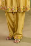 Reeti Arneja_Yellow Chanderi Embroidery, Applique Mandarin Collar Zard Kurta Pant Set _Online_at_Aza_Fashions