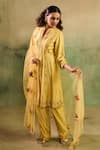 Shop_Reeti Arneja_Yellow Chanderi Embroidery, Applique Mandarin Collar Zard Kurta Pant Set _Online_at_Aza_Fashions