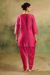Shop_Reeti Arneja_Pink Chanderi Mirrors, Embroidery Notched Neck Rani Kurta And Dhoti Pant Set _at_Aza_Fashions