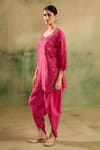 Shop_Reeti Arneja_Pink Chanderi Mirrors, Embroidery Notched Neck Rani Kurta And Dhoti Pant Set _Online_at_Aza_Fashions