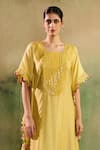 Reeti Arneja_Yellow Chanderi Mirrors, Embroidery Square Neck Hunar Kurta And Pant Set _Online_at_Aza_Fashions