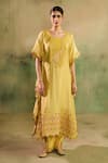 Buy_Reeti Arneja_Yellow Chanderi Mirrors, Embroidery Square Neck Hunar Kurta And Pant Set _at_Aza_Fashions