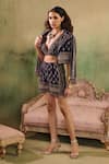 Buy_Reeti Arneja_Navy Silk Embroidery, Mirrors, Sequins V-neck, Midnight Jacket Shorts Set _at_Aza_Fashions