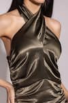 Buy_Tara And I_Olive Green Satin Halter Neck Ruched Mini Dress _Online_at_Aza_Fashions