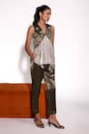 Shop_Tara And I_Olive Green Satin Aurora Straight Trouser _at_Aza_Fashions