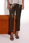 Tara And I_Olive Green Satin Aurora Straight Trouser _Online_at_Aza_Fashions