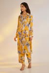 Buy_Ewoke_Yellow Chiffon, Satin Embroidery Collared, V-neck Shirt Tunic And Pant Set _Online_at_Aza_Fashions