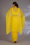 Buy_Ewoke_Yellow Georgette, Satin Pearls, Embroidery Sweetheart Neck, Cuff Cape Skirt Set _Online_at_Aza_Fashions