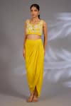Shop_Ewoke_Yellow Georgette, Satin Pearls, Embroidery Sweetheart Neck, Cuff Cape Skirt Set _Online_at_Aza_Fashions